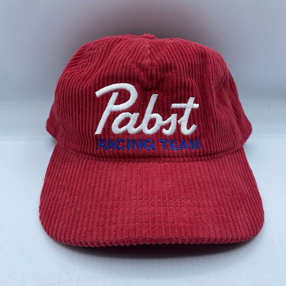 Red Racing Team Hat Men OSFA Red Corduroy Snapback PBR Beer Motorsports NWT
